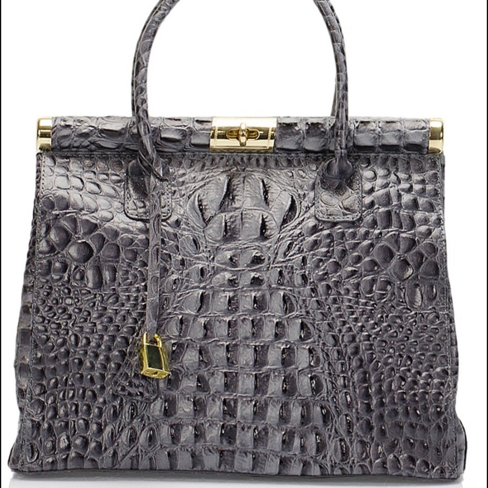 Lisa Minardi leather, croc embossed, gray purse.